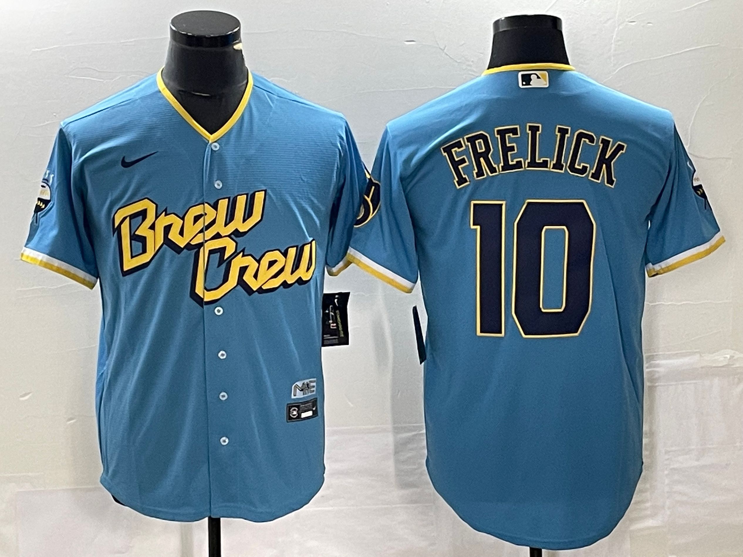 Men Milwaukee Brewers 10 Frelick Nike Blue City Connect Replica Team MLB Jersey
